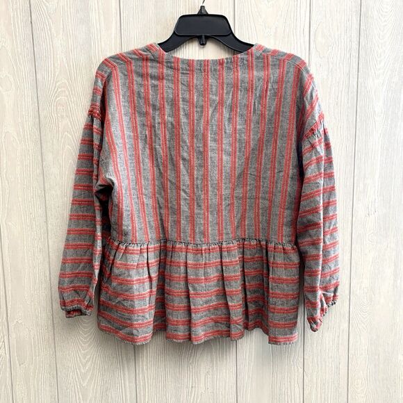 Madewell Striped Bubble-Sleeve Peplum Top Gray Medium NWT - Picture 6 of 6